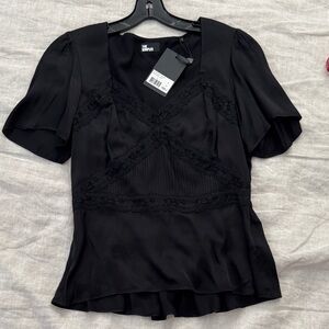 The Kooples Black Satin Blouse with Lace Accents, size 2/small
